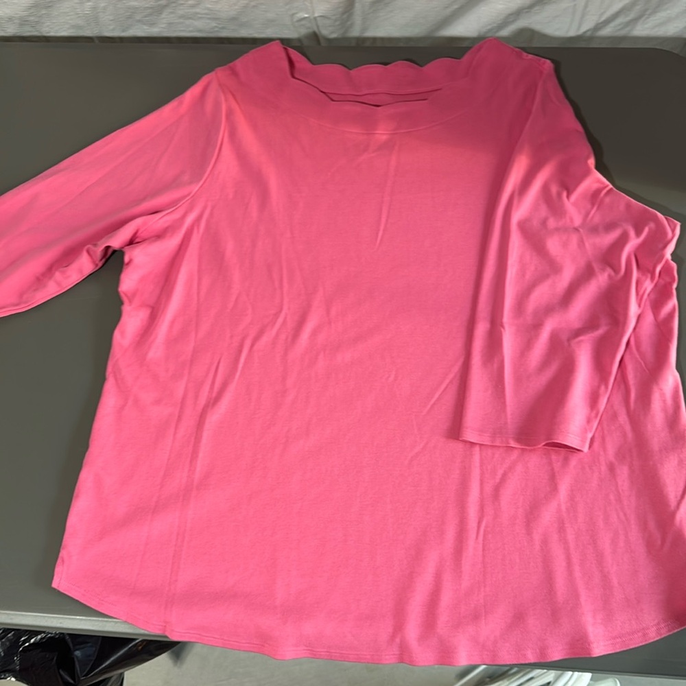 Croft & Barrow Rich Pink Scalloped Neck Blouse